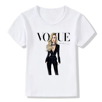 Haine pentru copii de Moda Lolita Vogue Beauty Imprimare copii Tricou Pentru Copil Sudoare O-gât Vara 2019 Alb Tricou Fete, Topuri dHKP1005