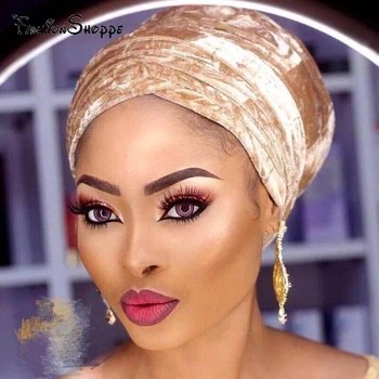 2018 Nou de Lux cu laser Turban de Catifea Hijab Extra Lungi Tub Folie Cap Văl Nigerian Turban Femei Turbante accesorii de Par