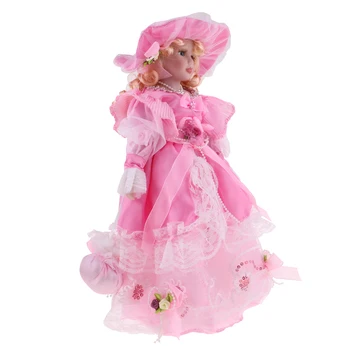 MagiDeal 40cm Frumoasă Fată Păpuși de Porțelan Cifrele Oameni cu Rochie de Printesa Roz
