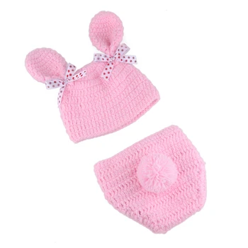 Tricotate Iepure Roz Pălării pentru Copii și Scutece Set Croșetat Foto Nou-născuți Recuzită Handmade Fete Stabilită de Îmbrăcăminte pentru Sugari sedinta Foto