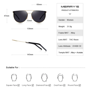 MERRY Femei de Moda Ochi de Pisică ochelari de Soare pentru Femei ochelari de Soare Pentru Condus Protecție UV400 S6265
