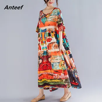 Galben-lenjerie de pat din bumbac vintage femei, plus dimensiune casual vrac rochie lunga de vara elegante vestidos haine 2021 doamnelor rochii sundress
