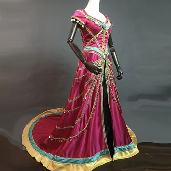 Film 2019 Aladdin Cosplay Costum Printesa Jasmine Dress Roba Coroanei Fancy Costume De Halloween Încoronare Mantie Lungă Femei Fete