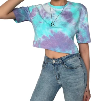 Hirigin Femei pline de culoare de Imprimare cu Maneci Scurte T-shirt Uza Topuri de Cultură O-gât Vrac de Cauzalitate Vara Streetwear T-shirt, Blaturi Nou 2020