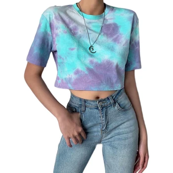 Hirigin Femei pline de culoare de Imprimare cu Maneci Scurte T-shirt Uza Topuri de Cultură O-gât Vrac de Cauzalitate Vara Streetwear T-shirt, Blaturi Nou 2020