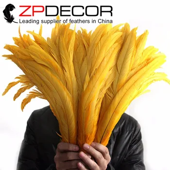 ZPDECOR 100buc/lot 35-40cm(14-16inch) Mână Selectați Aur Cocoș Coque Coada Pene Pentru Petrecerea Festivalului Frizură Decor Pene