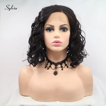 Sylvia 4# Părul Scurt Și Ondulat Maro Peruci Sintetice Dantelă În Fața Peruca Pentru Femei Rezistent La Căldură Fibre Bob De Păr Pentru Petrecere/Cosplay