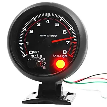 Universal 3.75 inch 12V Alb LED Backlit Tahometrul cu Red Shift Light pentru Auto pe Benzina Masina, 0-8000 RPM