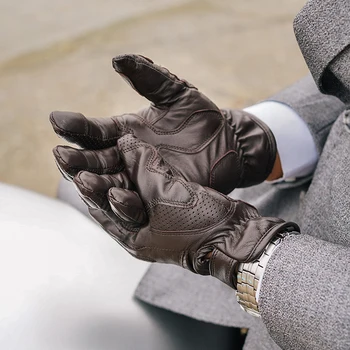 Real Mănuși din piele de Capră Om de Echitatie Ecran Tactil Complet Degetul Mănuși de Cald Retro în aer liber Mănuși de Motociclete Toamna Iarna NR87