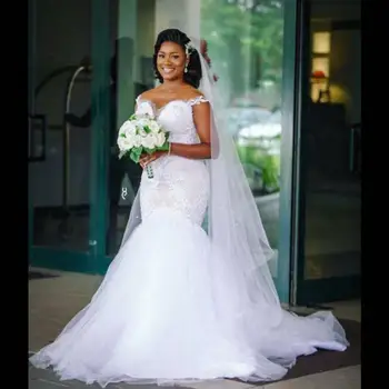 Vintage Africane Sirena Rochii de Mireasa 2020 pe Umăr vestido de noiva Plus Dimensiune Dantelă Matura-Tren de Nunta Rochie de Mireasa