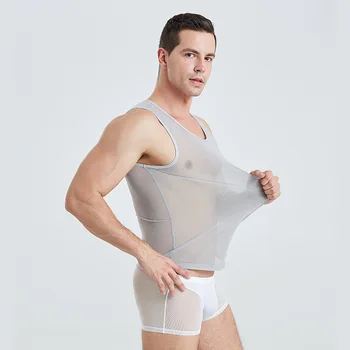 Sexy Bărbați Maiouri Plasă Transparentă Respirabil Musculare Formatorii De Fitness, Vesta Liber Casual Pijamale De Sex Masculin Vedea Prin Rezervoare Topuri