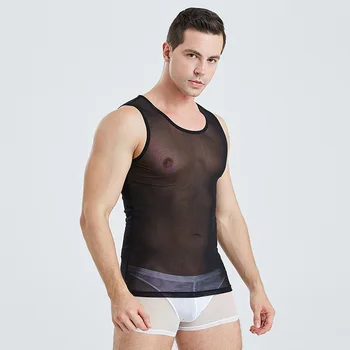 Sexy Bărbați Maiouri Plasă Transparentă Respirabil Musculare Formatorii De Fitness, Vesta Liber Casual Pijamale De Sex Masculin Vedea Prin Rezervoare Topuri