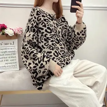 Leopard Femei Tricotate Pulover, O-Neck Maneca Lunga Tricouri Mujer Moda 2020 Pulover De Toamna Haine Plus Dimensiune Pulovere