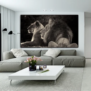 Dimensiune mare, Black Lions Panza Picturi pe Perete Animale Postere si Printuri Poze de Perete pentru Camera de zi Cuadros Decor Acasă