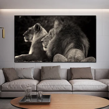 Dimensiune mare, Black Lions Panza Picturi pe Perete Animale Postere si Printuri Poze de Perete pentru Camera de zi Cuadros Decor Acasă