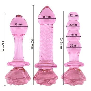 VATINE de Sticla Vibrator Roz Floare Trandafir Forma Anal Plug Prostata Masaj Fundul Stimularea Jucarii Sexuale pentru Femei Anale