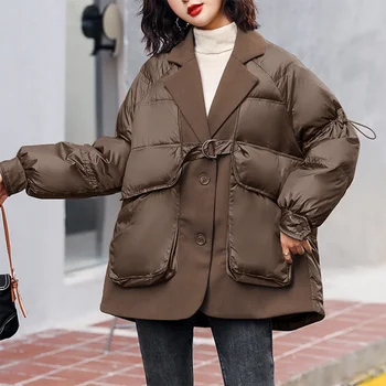ZCSMLL Femeilor Jos Căptușit Sacou Scurt Stil coreean Împletit 2021 Iarna Nou Rece-dovada de Cald Stil Occidental Gros Căptușit Sacou