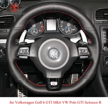 LQTENLEO Negru Piele Artificiala Masina Capac Volan pentru Volkswagen Golf 6 GTI MK6 VW Polo GTI, Scirocco R Passat CC R-Line