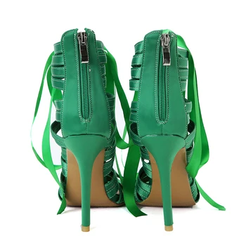 Olomm Noi Femei Sandale Gladiator Sexy Panglică Subțire Sandale cu Toc sandale Partidul Verde de Bal Pantofi Femei, Plus Dimensiune 4-15
