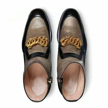 Siddons Lanț De Aur De Design De Pantofi De Brand De Lux Din Piele Neagra Pentru Femei Glezna Cizme Rotund Toe Partea Fermoare Indesata Toc Botas Mujer