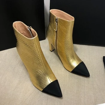 Moda Pentru Femei Pantofi 2020 Tocuri Inalte Cu Fermoar Glezna Cizme Brand De Design De Înaltă Calitate Din Piele Cizme A Subliniat Toe