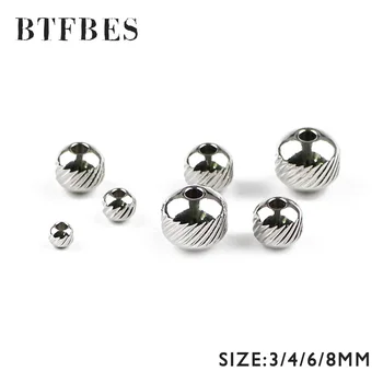 BTFBES Filet din oțel Inoxidabil Distanțier șirag de mărgele 3 4 6 8 mm rotund Minge de Metal Vrac șirag de mărgele fot Bijuterii DIY Brățară Face accessores
