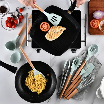9PCS Silicon ustensile de Bucătărie Non-stick de Gătit de Gătit Instrument Spatula, Polonic Ou Paletele Lopata Lingura de Supa Ustensile de Bucătărie Set