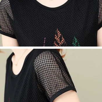 Femei Casual de Vara T-shirt Mesh Imprimat cu Maneci Scurte Topuri Femei Plus Dimensiune 4XL 5XL T Shirt O de Gât Subțire Tee Alb Negru Tricou