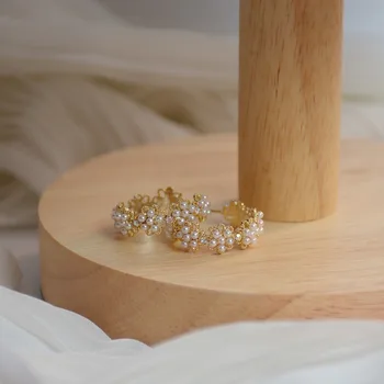 Coreea Drăguț Dantelă Perla Cercei Stud pentru Femei Farmec Cadou de Nunta Bijuterii Unice de Design plin de grație Pearl Cercei Aretes