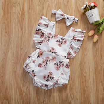 Pudcoco 2020 Copil Nou-născut Fată Floare Print Ruffle Sleeve Body Bentita pentru Fete Casual Tinutele de Vara Sunsuit 0-24M