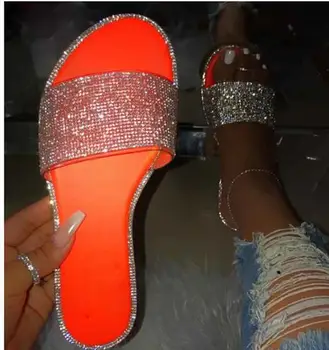 Perixir Vara Femei Papuci Sandale Diamante De Cristal Strălucitor Slip-On Doamnelor Sandale Plate În Aer Liber, Plajă, Tobogane De Sex Feminin Pantofi