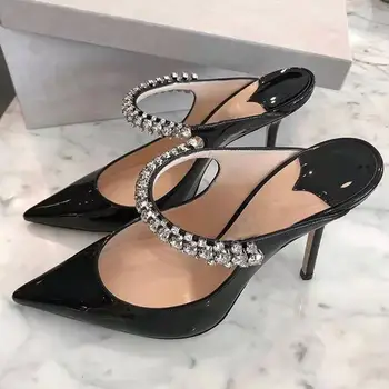 Moda de vara pentru Femei pantofi de Pompe de Brevete din piele Subțire banda de Strasuri toc stiletto arătat Doamnelor gol pantofi de Partid