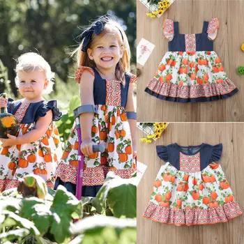 Dovleac de Imprimare Copil Copil Copil Copii Fete Halloween Dress Floral Petrecere de ziua Recunostintei Rochii de Printesa Haine 1-5T