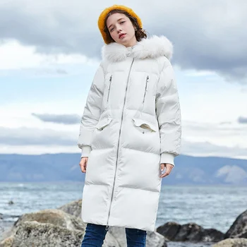 2020 iarna noi jos jacheta femei mid-timp mare de moda guler de blană gros lung în jos haina de femeie coreean vrac protecție împotriva vântului haina de femeie