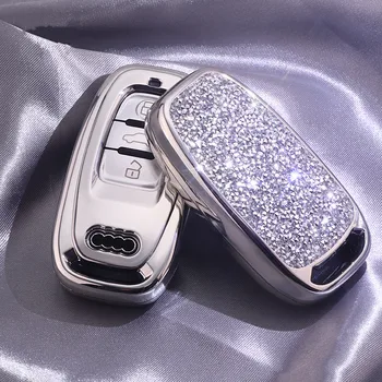 Cristal de Diamant Paiete Cheia de la Mașină Caz Acoperire Pentru Audi A6 A6L A4 A4L RS4 Q5 B6 B7 B8 S5 S7 Accesorii Auto Key PC Shell Breloc