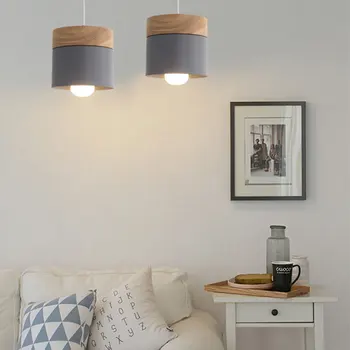 Nordic simplitate LED E27 lumina Pandantiv Modern macaron Agățat Lumini de îmbunătățire Acasă de Fier și lemn decor lampă de Pandantiv