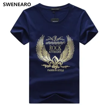 SWENEARO Bărbați t-shirt de Vară O-Gât scurt, cu mâneci lungi aripi de aur print t camasa Barbati tricou casual brand bumbac tricou Barbati Topuri
