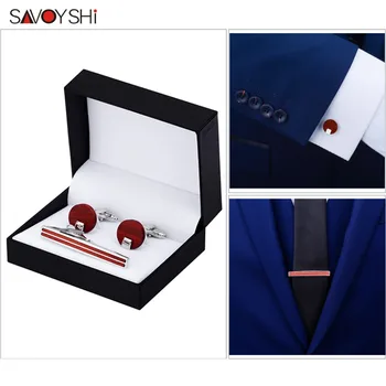 SAVOYSHI Lemn Roșu Butoni Cravata Clip Set pentru Barbati de Înaltă Calitate butoni Marca Cadou de Nunta Bijuterii Gratuit Gravare Nume