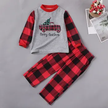 Potrivire de Familie Seturi de Pijamale Crăciun Fericit Camion de Conducere de Top și Pantaloni Carouri Crăciun Sleepwear