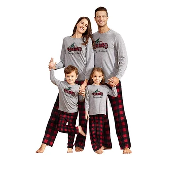 Potrivire de Familie Seturi de Pijamale Crăciun Fericit Camion de Conducere de Top și Pantaloni Carouri Crăciun Sleepwear