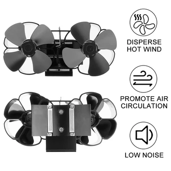 Montat Dual Cap 4 Lamă de Căldură Alimentat Aragaz Fan komin Log Arzător de Lemn Eco-Friendly Fan Liniștit Acasă Eficient de Distribuție a Căldurii