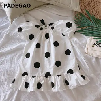 Fete Dress Mâneci Volane Din Bumbac Dot Copii Rochii Pentru Fete Arc Bandaj De Bumbac Fete De Vară Rochii Baby Haine 2020 Nou