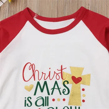 Nou-născut Copilul copil Fete Topuri Scrisoare de Imprimare T-shirt Xmas Volane Topuri Rosie cu Maneci Lungi Tricou de Crăciun Copil Haine 0-5ani
