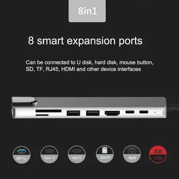 De Brand Nou 8 în 1 de Tip C HUB pentru HDMI, USB3.0 RJ45 10/100M LAN Gigabit PD TF Card de Memorie Convertor Adaptor pentru WIN/ MAC OS/Linux