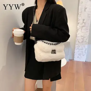 2020 Moda de Iarna Noi Doamnelor sac Pătrat de Înaltă calitate Moale de Pluș Femei Geantă de mână de Designer Nit Lanț de Umăr saci de Messenger