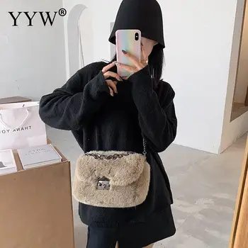 2020 Moda de Iarna Noi Doamnelor sac Pătrat de Înaltă calitate Moale de Pluș Femei Geantă de mână de Designer Nit Lanț de Umăr saci de Messenger