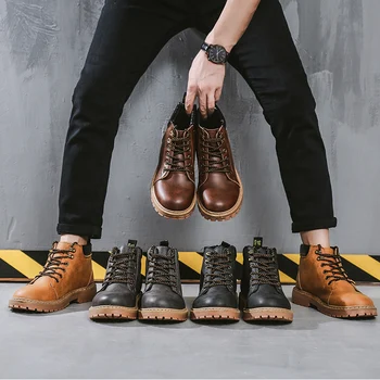 YEINSHAARS de Epocă pentru Bărbați Cizme pentru Bărbați de Înaltă Calitate Pu Piele Dantela-up Pantofi Casual Confortabil de Lucru de Siguranță Moda Barbati Cizme