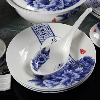 Crăciun Boluri Set Jingdezhen albastru și alb tacamuri 56 bucăți de os china castron de uz casnic vase de nunta tablewar