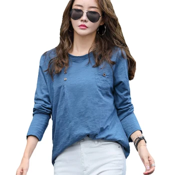Bumbac Bluza Femei cu Maneci Lungi de Mari Dimensiuni Femei Tricou O de Gât Topuri Casual Femei Bluze Blusas Feminino 2019 Haine de Toamna