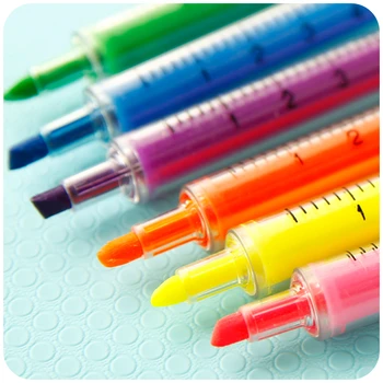 6 buc Seringă stilou de Evidențiere Oblic Fluorescente marker-Papetărie, articole de Birou, rechizite Școlare caneta escolar FB251